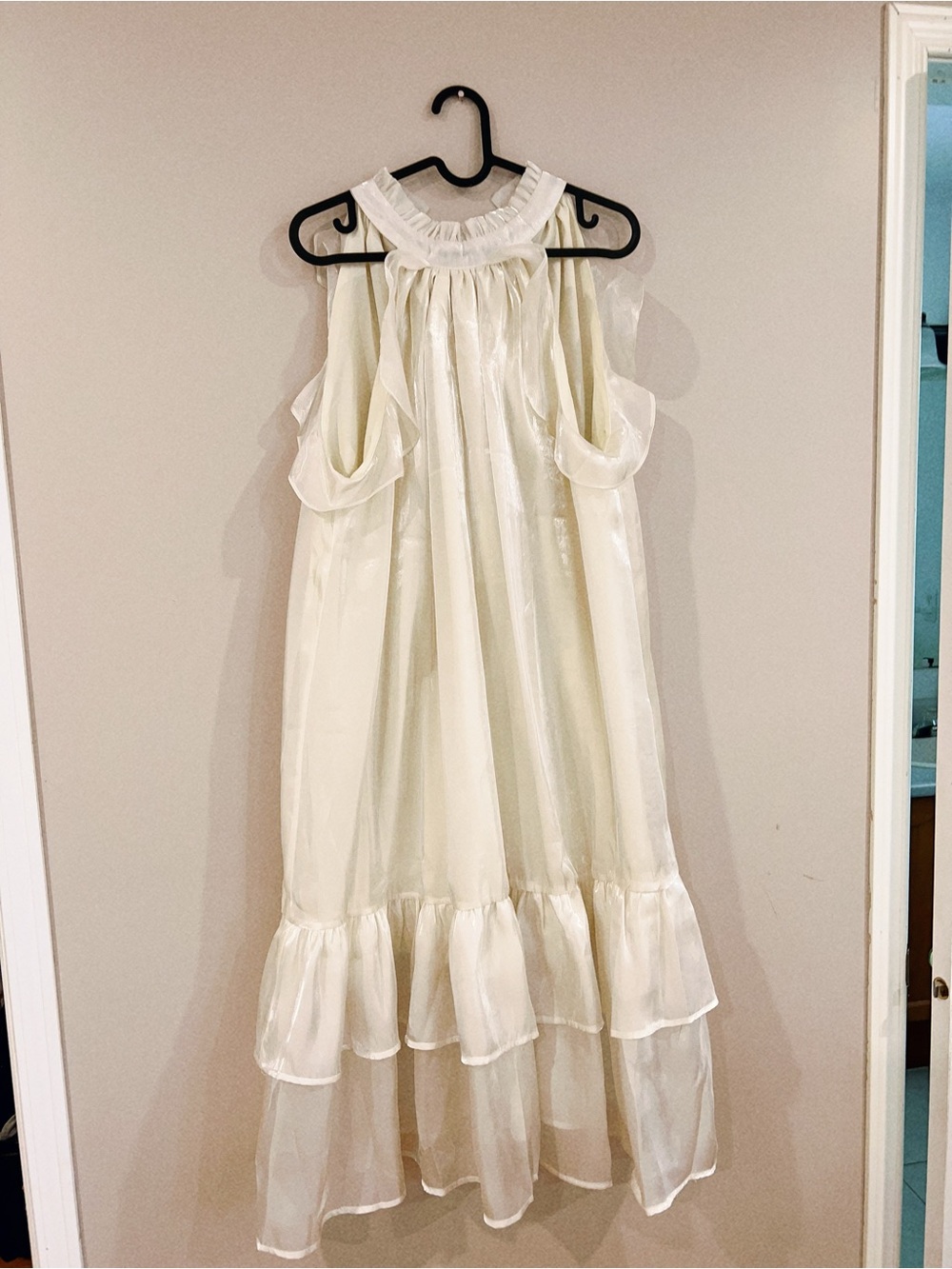 Girls Cream Ruffle Tiered Cold-Shoulder Dress